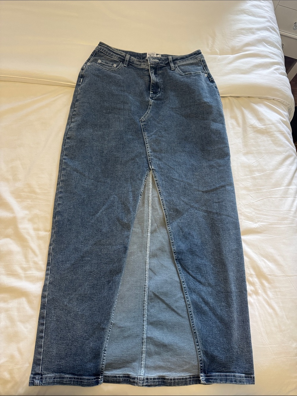 Princess Polly Dark Blue Straight-Leg Denim Skirt with Front Slit